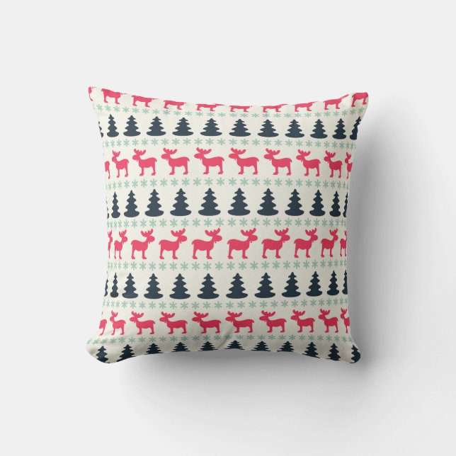 Almofada Moose e Pinheiro de Natal - Chic Rustic Country (Frente)
