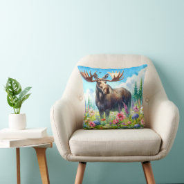Almofada Moose em Travesseiro decorativo de algodão em flor