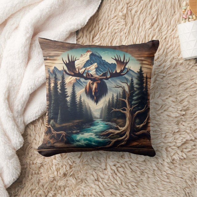 Almofada Moose Head Mount Overlook Mountain Stream (Cobertor)