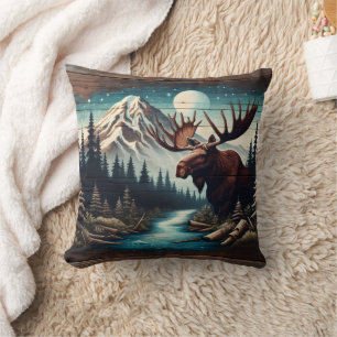 Almofada Moose por Mountain Stream Sob Lua Cheia