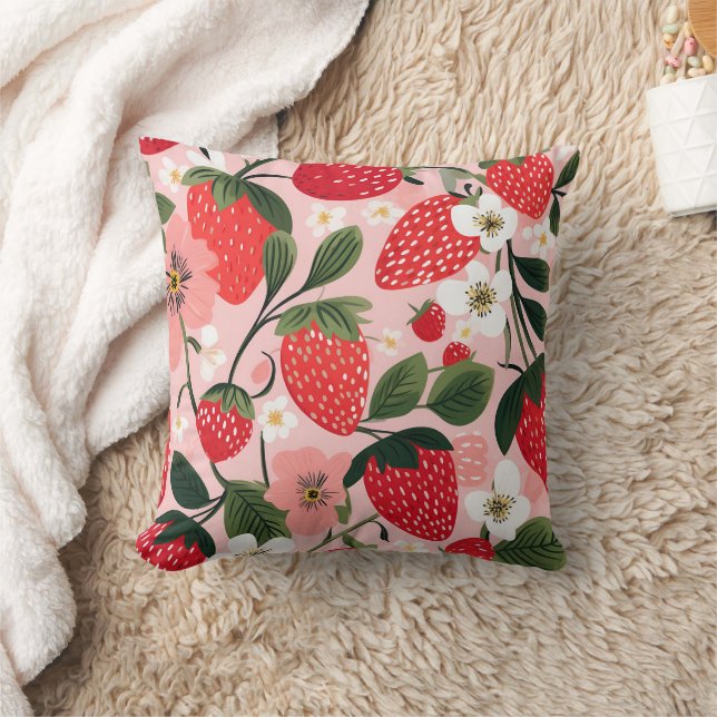 Almofada Morango de Verão e Flor Vibrante (Cobertor)