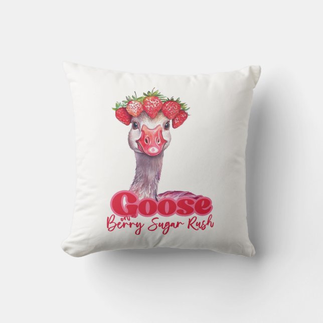 Almofada Morango Goose Engraçado Ganso com Morango (Frente)