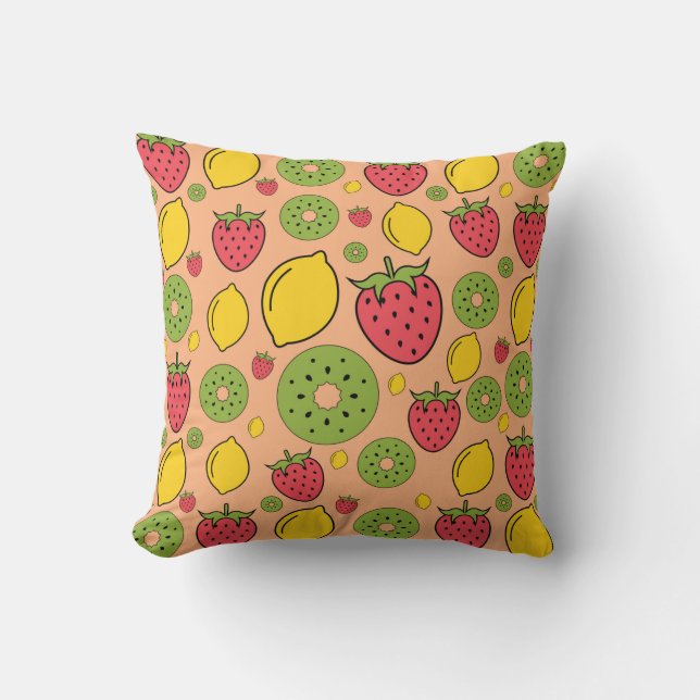 Almofada Morango, limão e papel de parede de fruta kiwi (Frente)