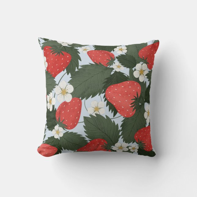Almofada Morangos: padrão de fruta de verão design. (Frente)