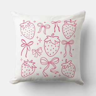 Almofada Morangos Rosa Neon e Laços Design Kawaii