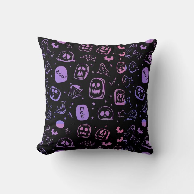 Almofada Morcegos e Eerie Enfrentam o Decor Preto do Hallow (Frente)