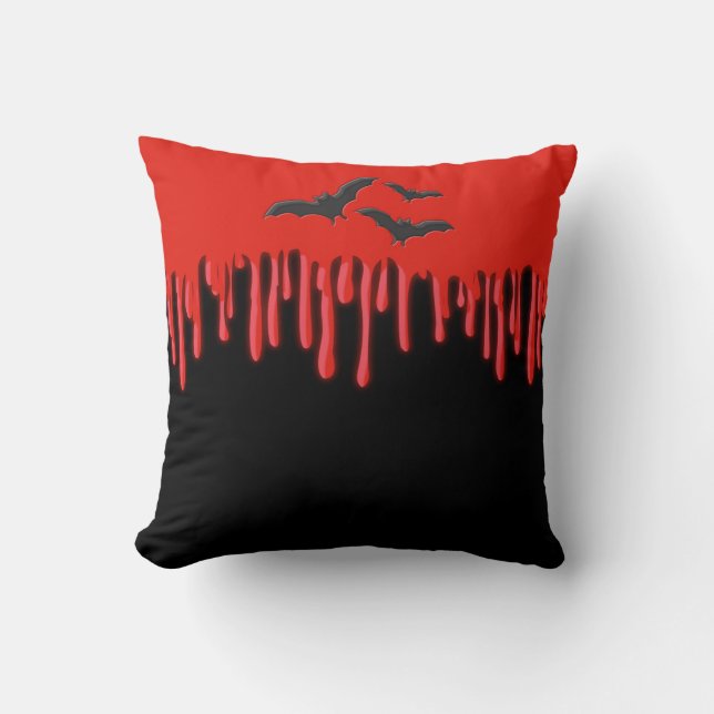 Almofada Morcegos Góticos e Sangue Vermelho a Gotejar Hallo (Frente)