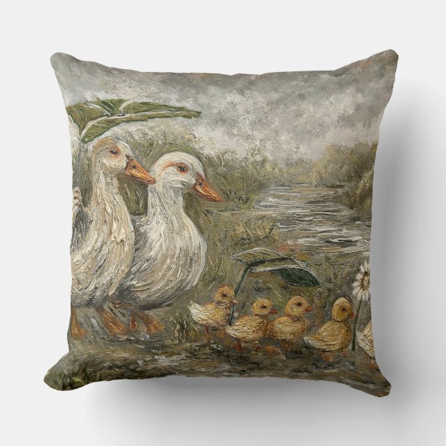 Almofada Morning Commute Whimsical Farmhouse Duck Rainy Day (Frente)