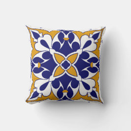 Almofada Morocco Square Tile Yellow Blue Bohemian Pattern