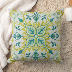 Almofada Morris Yellow Turquoise Vine & Flower Patterno