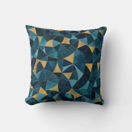 Almofada Mosaico Abstrato azul e Dourado