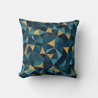 Almofada Mosaico Abstrato azul e Dourado