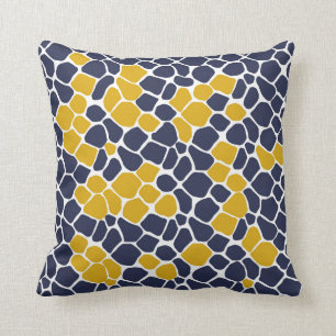 Almofada Mosaico abstrato, azul marinho, amarelo mostarda,