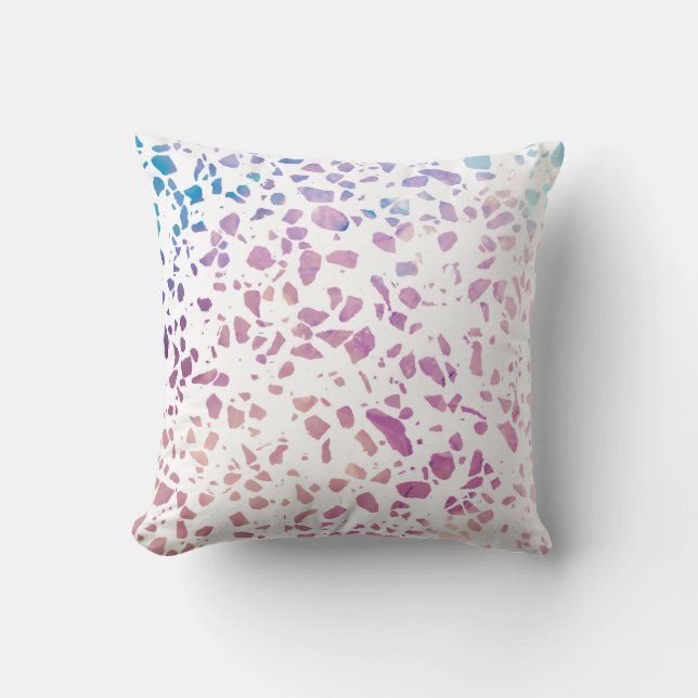 Almofada Mosaico Abstrato Terrazzo Padrão Rosa e Azul  (Frente)