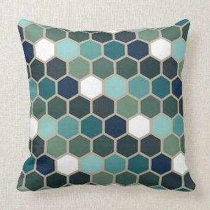 Almofada Mosaico azul do hexágono na moda