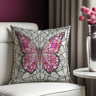 Almofada Mosaico-borboleta - Fada-Rosa-clara e cinza