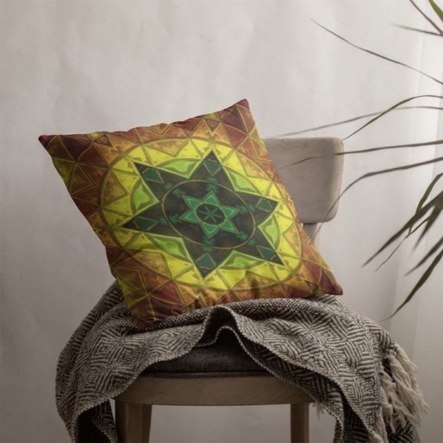 Almofada Mosaico Caleidoscópio Flor Verde e Amarelo (Criador carregado)