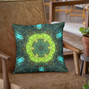 Almofada Mosaico Caleidoscópio Flor Verde e Azul