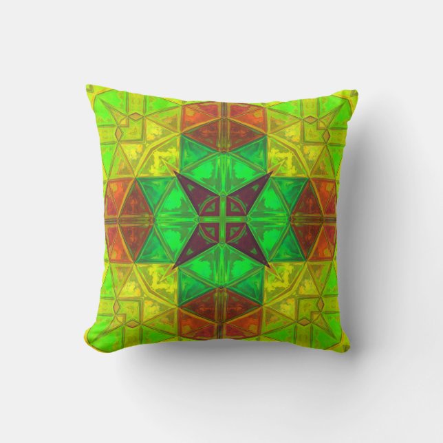 Almofada Mosaico Caleidoscópio Quadrado Amarelo Verde e Lar (Frente)