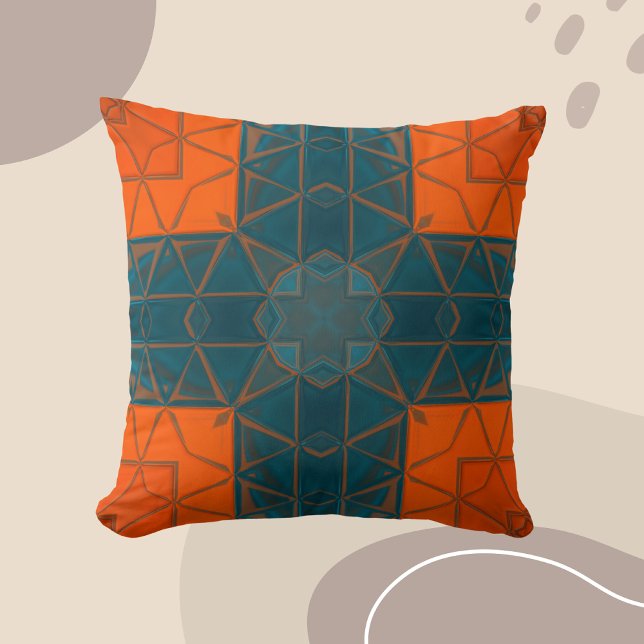 Almofada Mosaico Caleidoscópio Quadrado Laranja e Azul (Criador carregado)