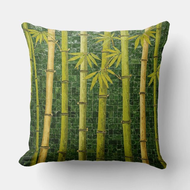 Almofada Mosaico da Floresta Bamboo (Frente)