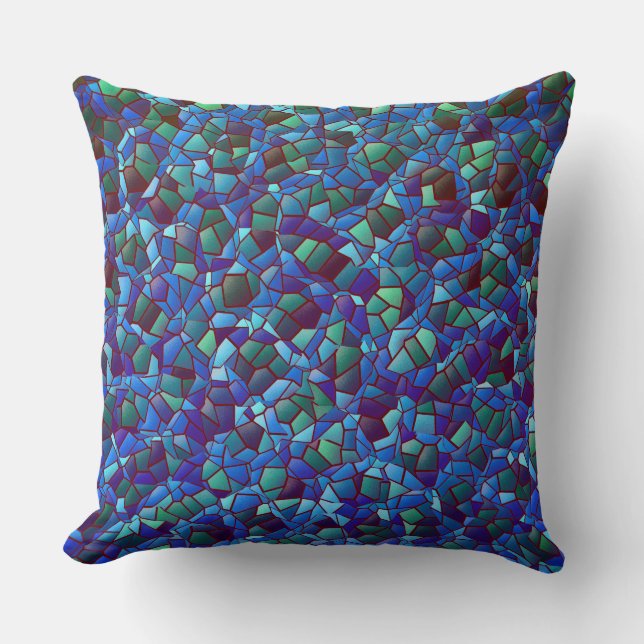 Almofada Mosaico, de azul lilás fumado ou salgado e verde (Frente)