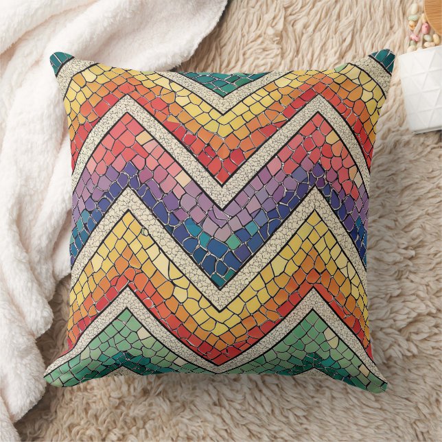 Almofada Mosaico de Chevron de Arco-Íris – Azulejo Geométri (Cobertor)