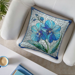 Almofada Mosaico de Flor Orquídea Azul