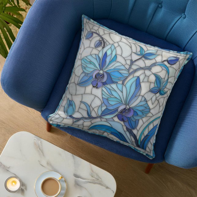Almofada Mosaico de Flor Orquídea Azul (Criador carregado)