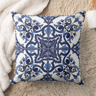 Almofada Mosaico de Majólica Siciliana Azul e Branco Italia