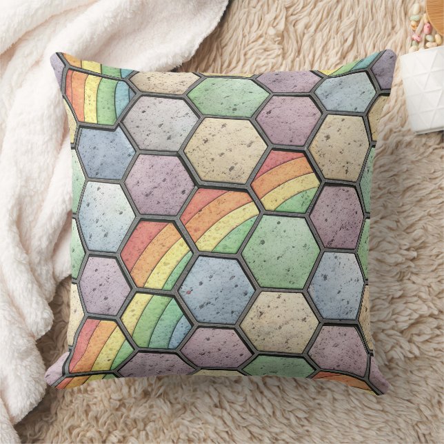 Almofada Mosaico de Mel de Arco-íris – Azulejo Hexagonal (Cobertor)