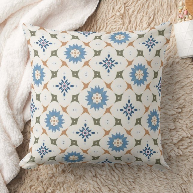 Almofada Mosaico Floral Azul Clássico (Cobertor)