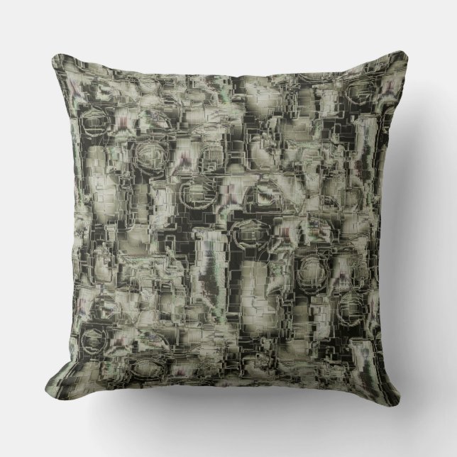 Almofada mosaico gravado em abstrato em tons de cinza (Frente)