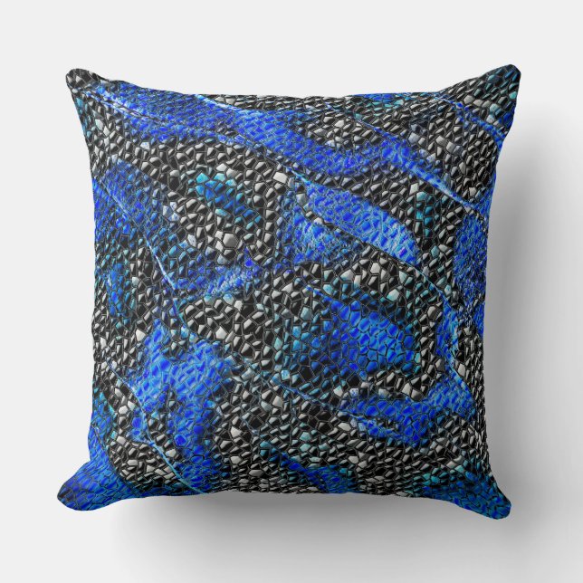 Almofada Mosaico hexagonal ou azul e cinzas a preto (Frente)