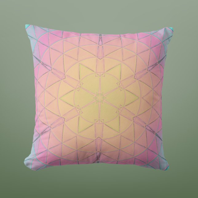 Almofada Mosaico Mandala Amarelo Cor-de-rosa e Azul (Criador carregado)