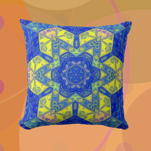 Almofada Mosaico Mandala Azul e Amarelo
