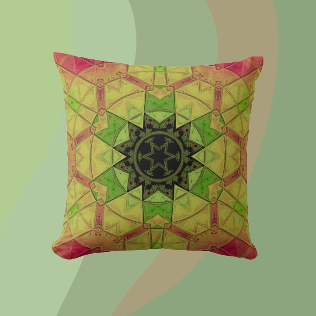 Almofada Mosaico Mandala Flor Amarelo Verde e Rosa (Criador carregado)