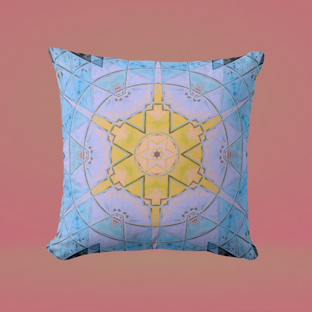 Almofada Mosaico Mandala Flor Azul e Amarelo (Criador carregado)