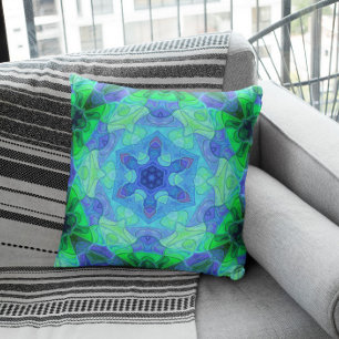 Almofada Mosaico Mandala Flor Azul e Verde