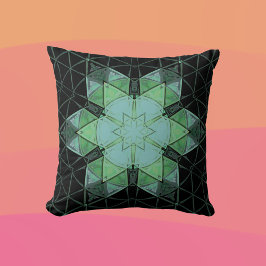 Almofada Mosaico Mandala Flor Azul Verde e Preto