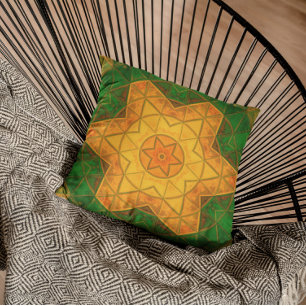 Almofada Mosaico Mandala Flor verde e amarelo