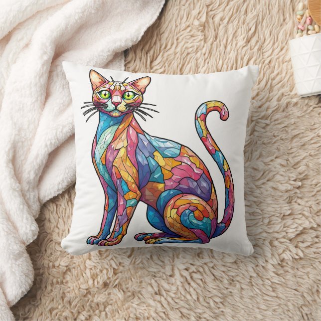 Almofada Mosaico Multicolor, engraçado Cat 756 (Cobertor)