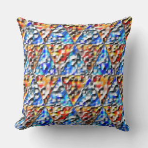 Almofada Mosaico quadrado e triangular, azul ciano e laranj