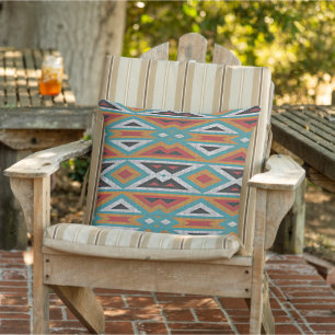Almofada Mosaico Tribal Vermelho Vermelho Azul de Teal Úni