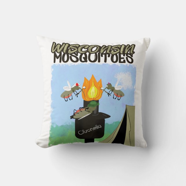 Almofada Mosquitos de Wisconsin Cartoon - Acampamento por T (Frente)