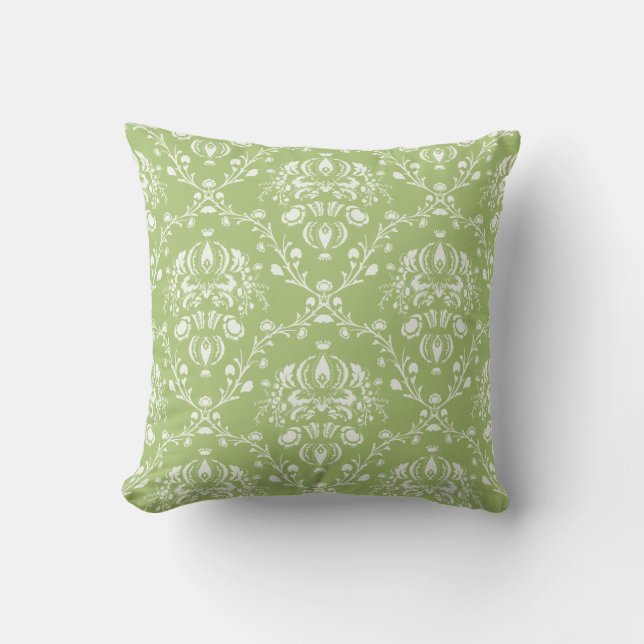 Almofada Moss Green e White Damask (Frente)