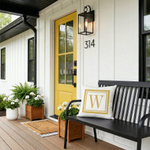 Mostarda e Branco Clássico Monograma Quadrado