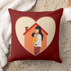 Almofada Mother and Child Love Illustration – Warm Family