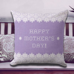 Almofada Mother’s Day Vintage Rustic Burlap Crochet Floral