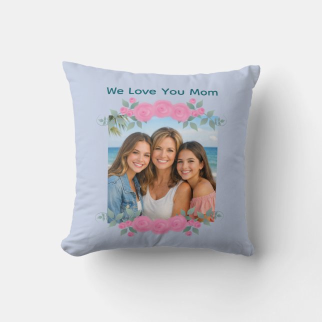Almofada Mother's Day Mom Photo Throw Pillow Roses Lavender (Frente)